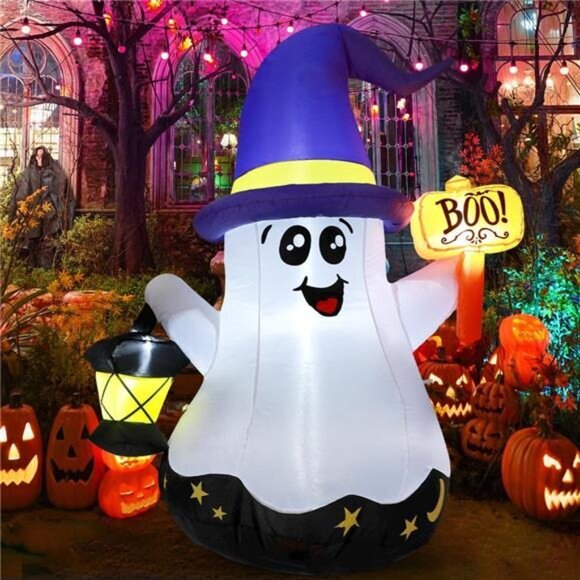 5 FT Halloween Inflatable Wizard Ghost - LED Lighted Blow Up Yard Decoration - Picture 1 of 7